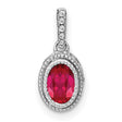 14k White Gold Ruby Pendant with Diamond Halo Setting, Classic Formal Jewelry for Women