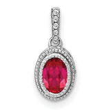 14k White Gold Ruby Pendant with Diamond Halo Setting, Classic Formal Jewelry for Women