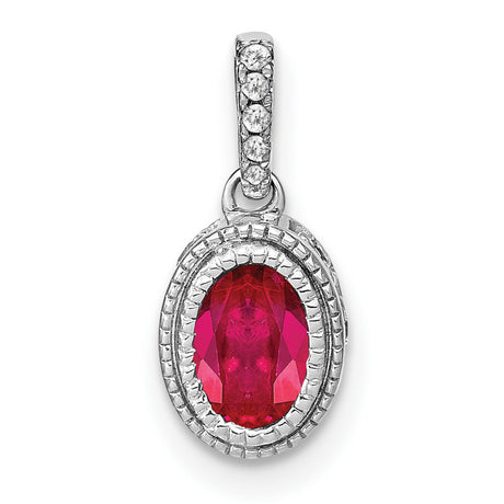 14k White Gold Ruby Pendant with Diamond Halo Setting, Classic Formal Jewelry for Women