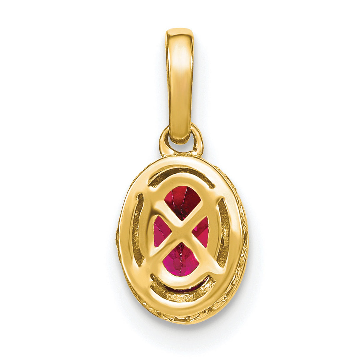 14k Yellow Gold Ruby Pendant with Diamond Accent Bail and Textured Bezel Setting