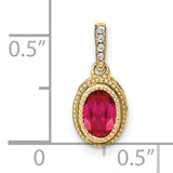 14k Yellow Gold Ruby Pendant with Diamond Accent Bail and Textured Bezel Setting
