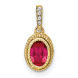 14k Yellow Gold Ruby Pendant with Diamond Accent Bail and Textured Bezel Setting