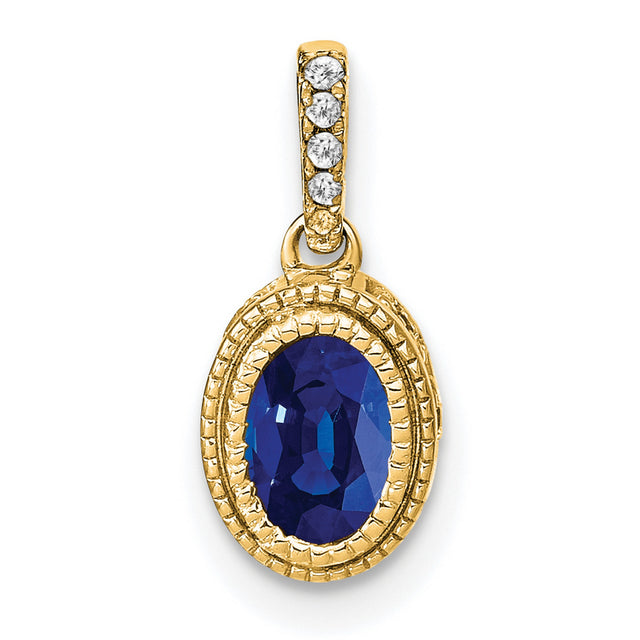 14k Yellow Gold Pendant with Sapphire and Diamond Accents, Textured Vintage Design
