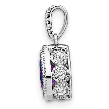 14k White Gold Teardrop Amethyst Pendant with Diamond Accent, February Birthstone Jewelry
