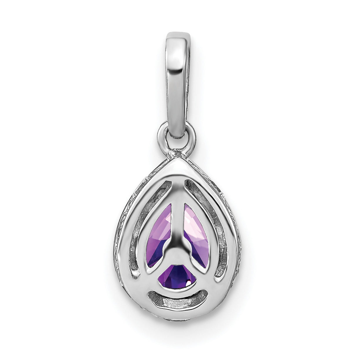 14k White Gold Teardrop Amethyst Pendant with Diamond Accent, February Birthstone Jewelry