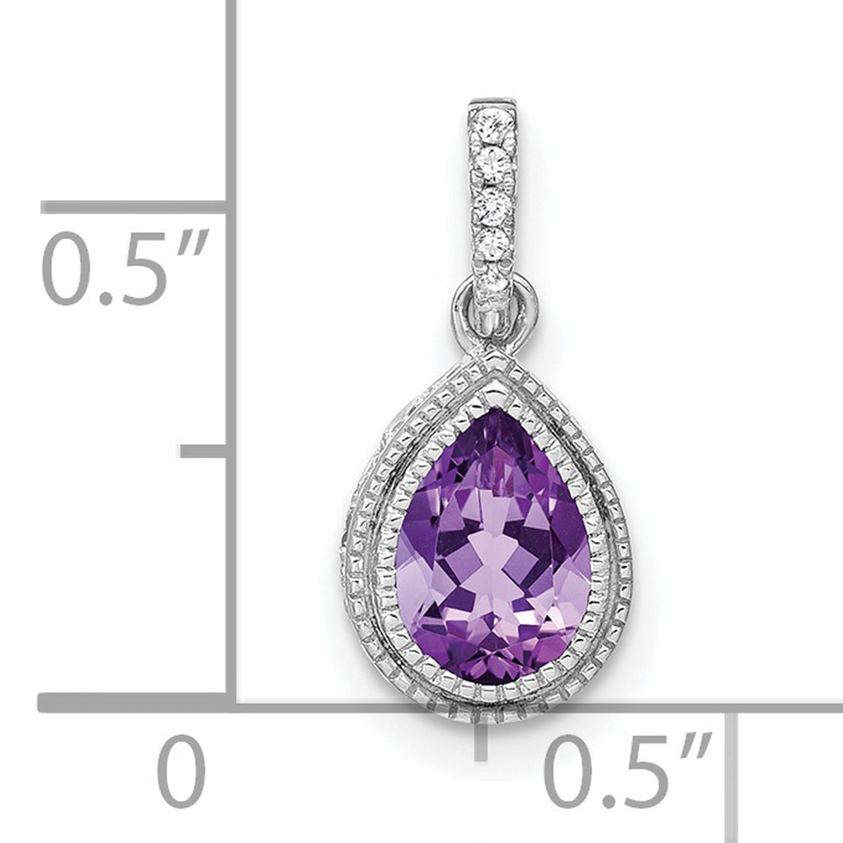 14k White Gold Teardrop Amethyst Pendant with Diamond Accent, February Birthstone Jewelry