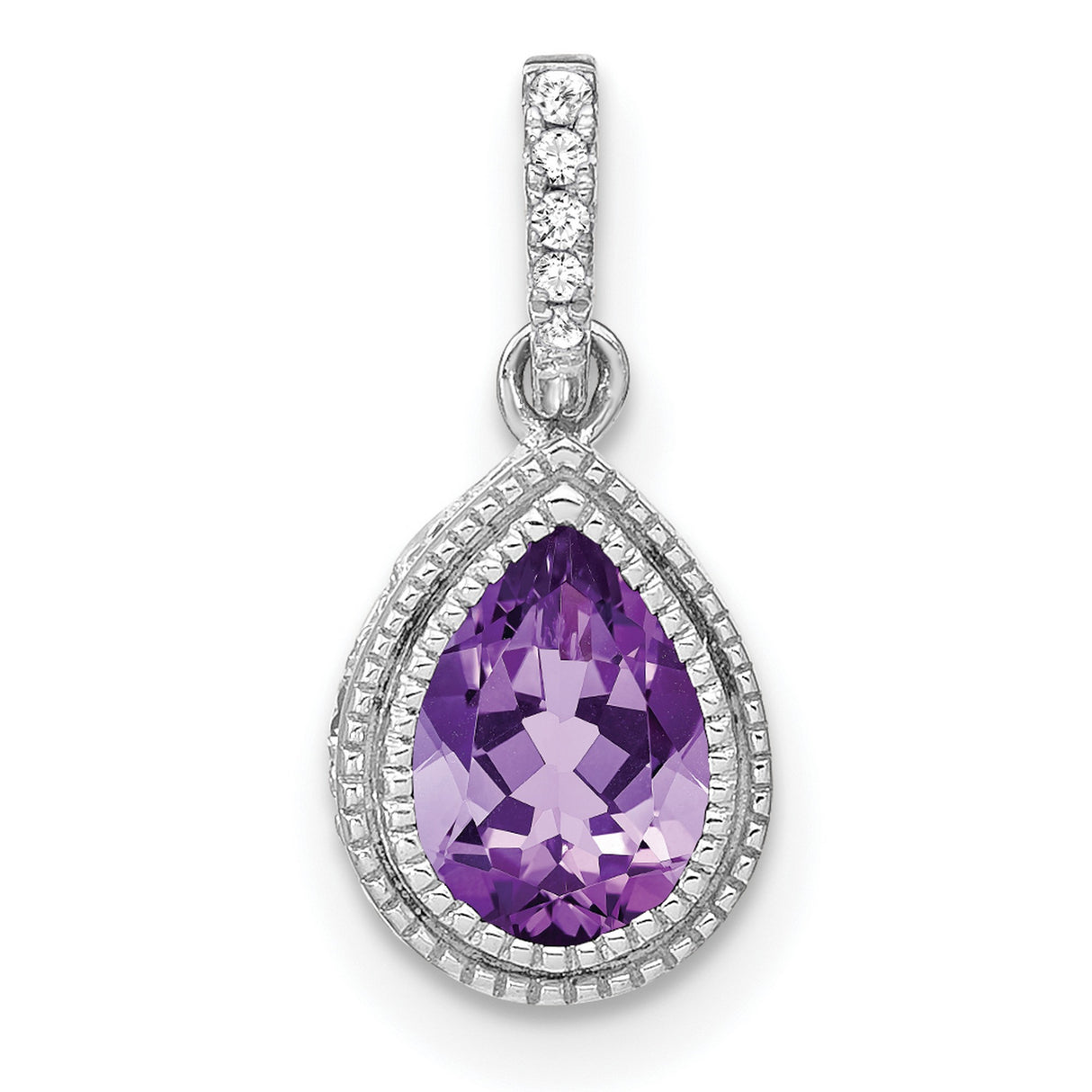 14k White Gold Teardrop Amethyst Pendant with Diamond Accent, February Birthstone Jewelry