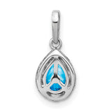 14k White Gold Teardrop Pendant with Pear Shaped Swiss Blue Topaz and Diamond Accents