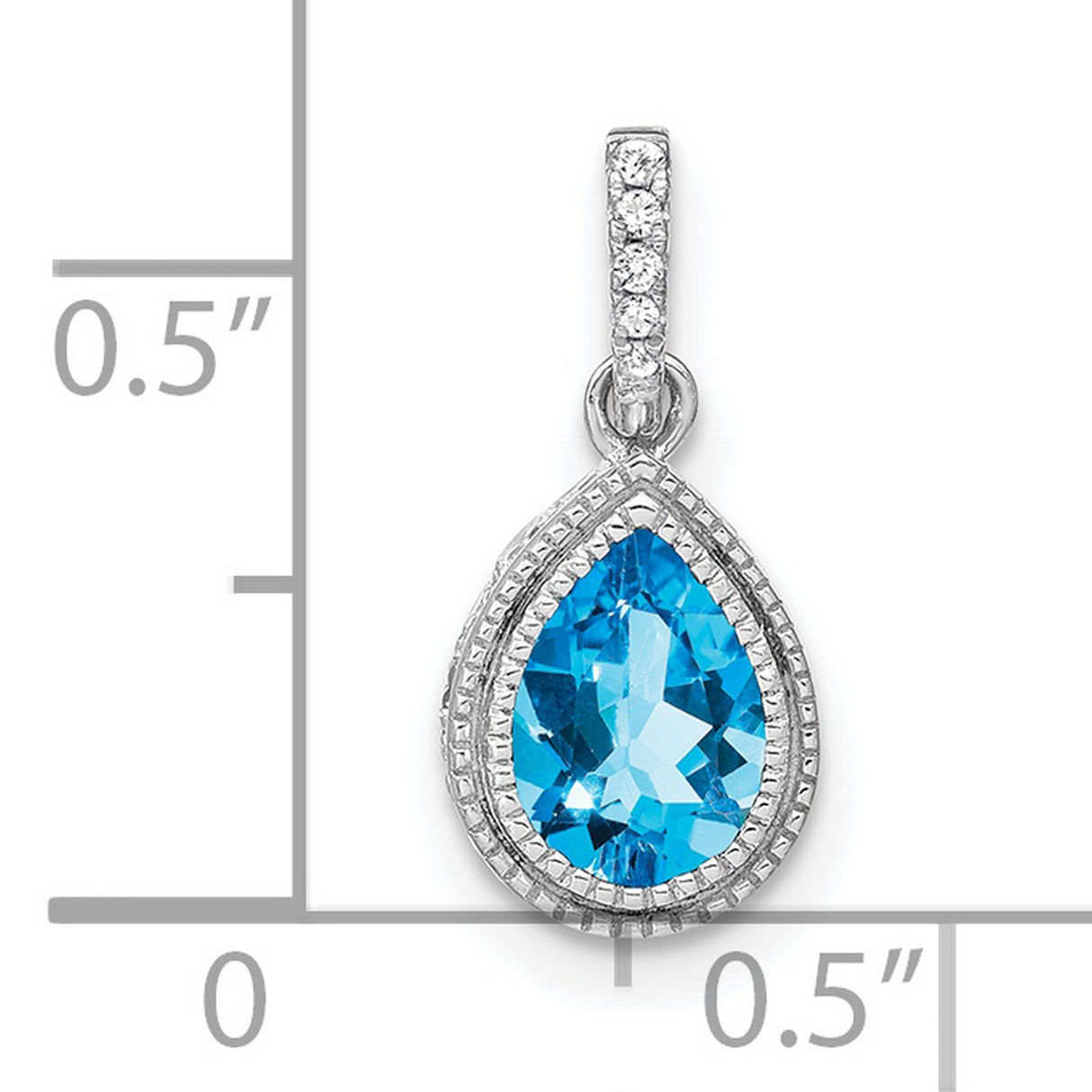 14k White Gold Teardrop Pendant with Pear Shaped Swiss Blue Topaz and Diamond Accents