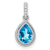 14k White Gold Teardrop Pendant with Pear Shaped Swiss Blue Topaz and Diamond Accents