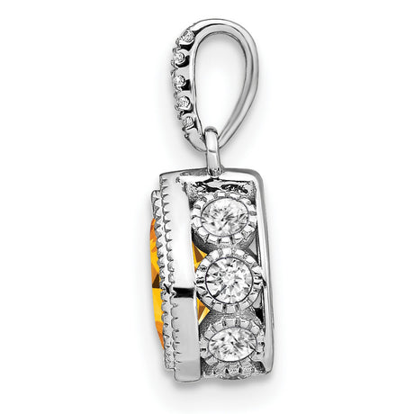14k White Gold Citrine Pendant with Diamond Accented Bail, Pear Shaped November Birthstone Jewelry