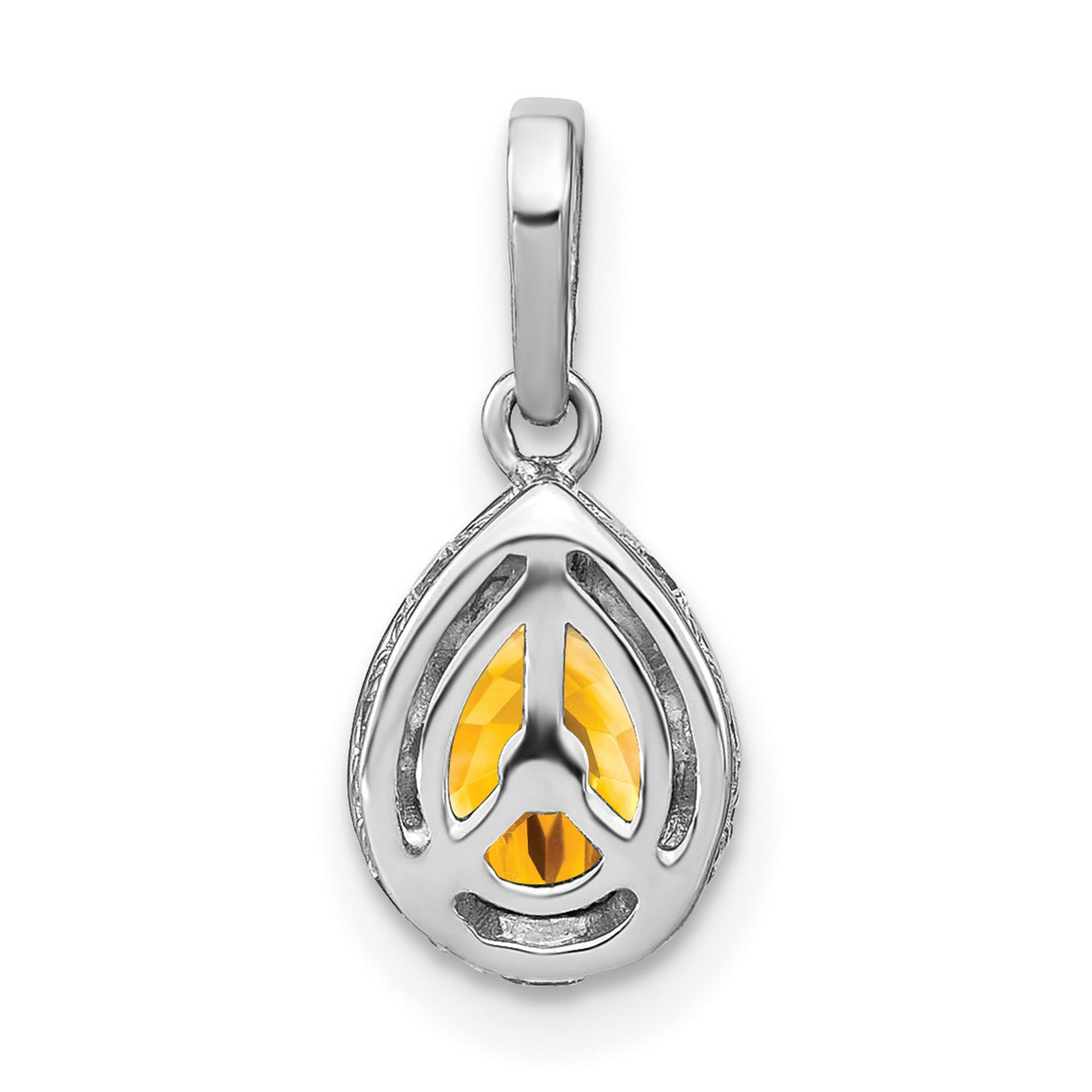 14k White Gold Citrine Pendant with Diamond Accented Bail, Pear Shaped November Birthstone Jewelry
