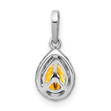 14k White Gold Citrine Pendant with Diamond Accented Bail, Pear Shaped November Birthstone Jewelry