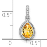 14k White Gold Citrine Pendant with Diamond Accented Bail, Pear Shaped November Birthstone Jewelry