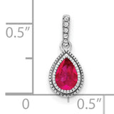 14k White Gold Ruby Pendant with Pear Shape and Diamond Halo Design for Women