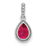 14k White Gold Ruby Pendant with Pear Shape and Diamond Halo Design for Women