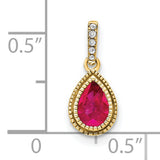 14k Yellow Gold Teardrop Pendant with Pear Shaped Ruby and Diamond Accent Bail