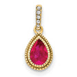 14k Yellow Gold Teardrop Pendant with Pear Shaped Ruby and Diamond Accent Bail