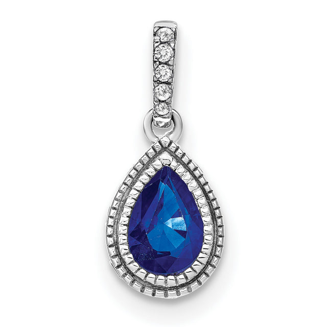 14k White Gold Teardrop Pendant with Sapphire and Diamond Accent Halo Setting