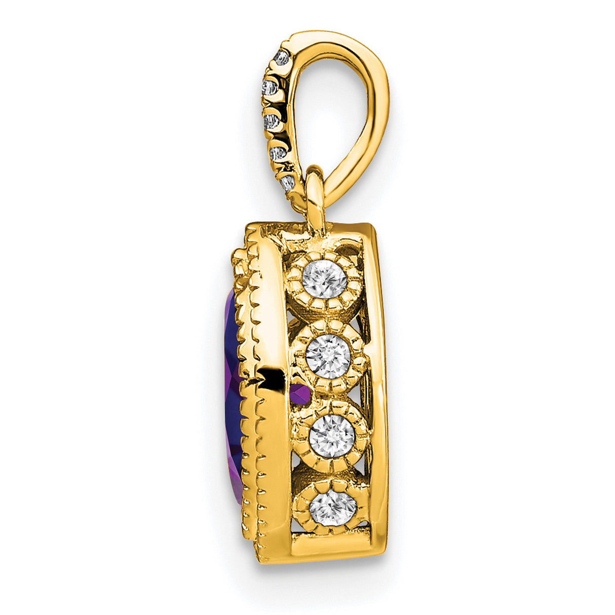 14k Yellow Gold Pendant with Marquise Amethyst and Diamond Bail, Dainty February Birthstone Jewelry