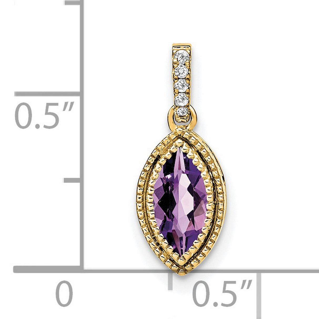14k Yellow Gold Pendant with Marquise Amethyst and Diamond Bail, Dainty February Birthstone Jewelry