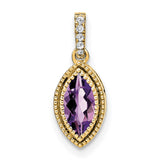 14k Yellow Gold Pendant with Marquise Amethyst and Diamond Bail, Dainty February Birthstone Jewelry