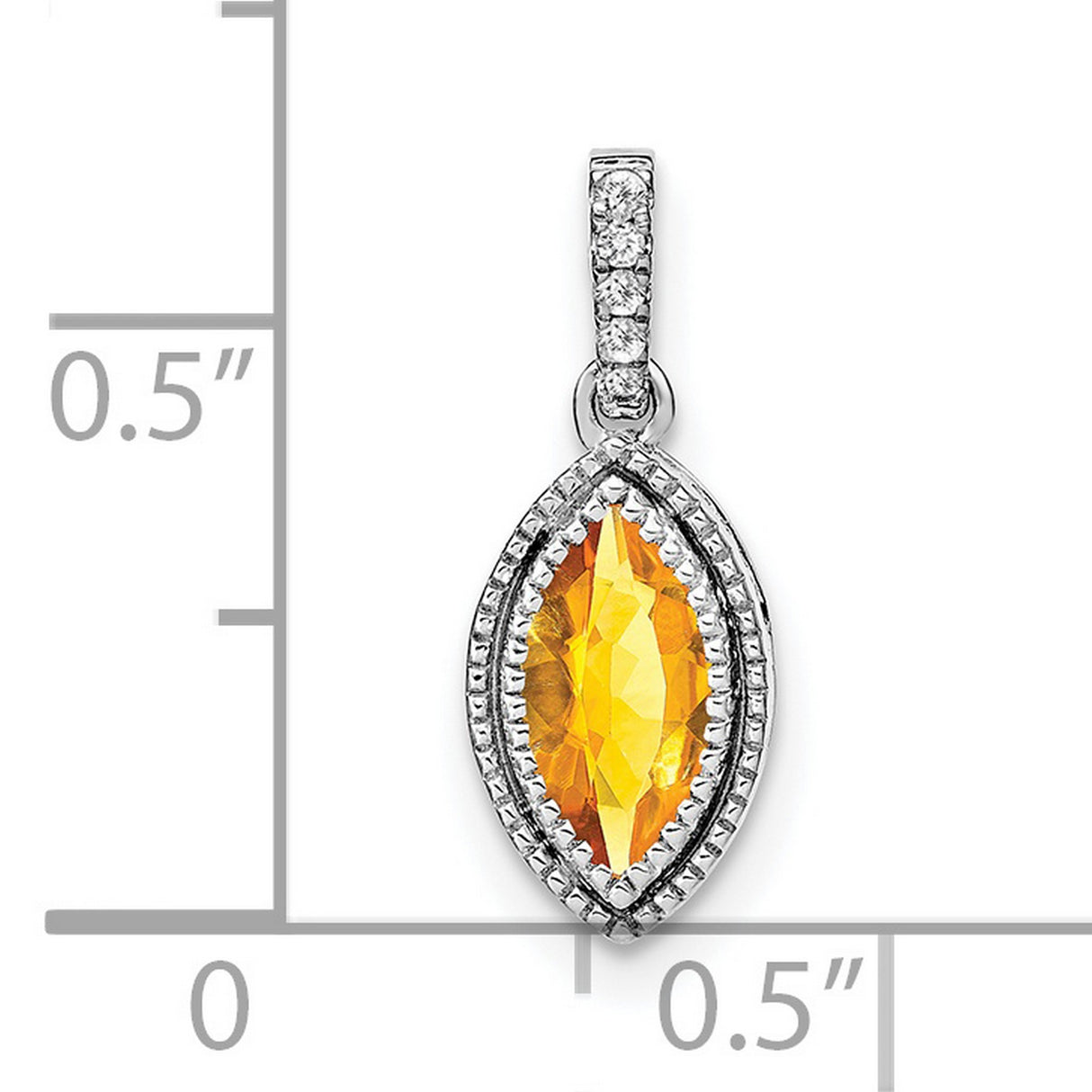 14k White Gold Citrine Pendant with Diamond Accented Bail, Marquise Cut Gemstone Jewelry for Women