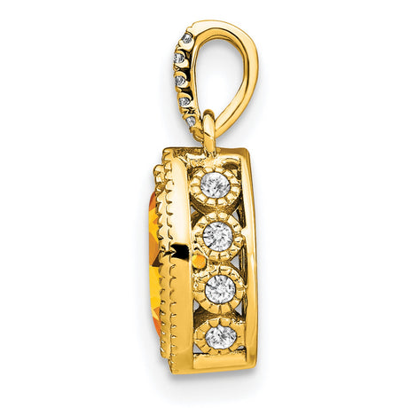 14k Yellow Gold Pendant with Marquise Citrine and Diamond Accent Bail, November Birthstone Jewelry