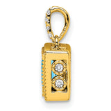 14k Yellow Gold Pendant with Swiss Blue Topaz and Diamond Accents, Bezel Setting Charm for Women