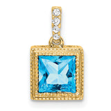 14k Yellow Gold Pendant with Swiss Blue Topaz and Diamond Accents, Bezel Setting Charm for Women