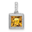 14k White Gold Citrine Pendant with Milgrain Detail and Diamond Accents