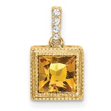 14k Yellow Gold Pendant with Square Cut Citrine and Diamond Accent Bail