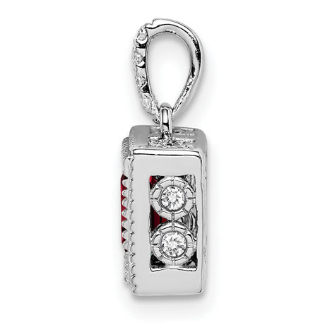 14k White Gold Garnet Pendant with Diamond Accents, Vintage Style January Birthstone Jewelry