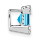 14k White Gold Pendant with Square Swiss Blue Topaz and Diamond Accents, Modern Symmetrical Design