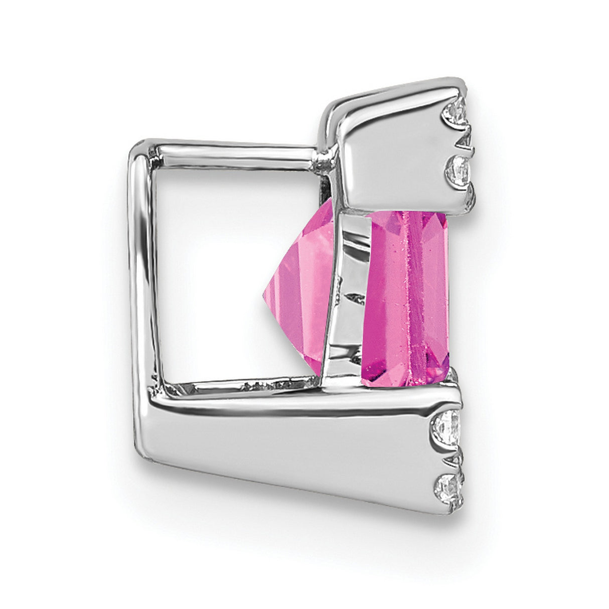 14k White Gold Pendant with Princess Cut Pink Sapphire and Diamond Cluster