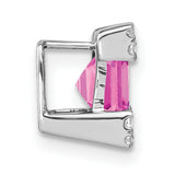 14k White Gold Pendant with Princess Cut Pink Sapphire and Diamond Cluster