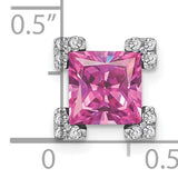 14k White Gold Pendant with Princess Cut Pink Sapphire and Diamond Cluster