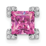 14k White Gold Pendant with Princess Cut Pink Sapphire and Diamond Cluster