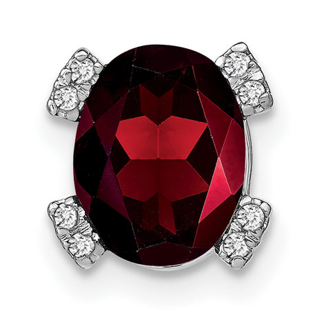 14k White Gold Garnet Pendant with Diamond Accents, Classic January Birthstone Jewelry