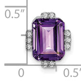 14k White Gold Pendant with Emerald Cut Amethyst and Round Diamond Accents for Women