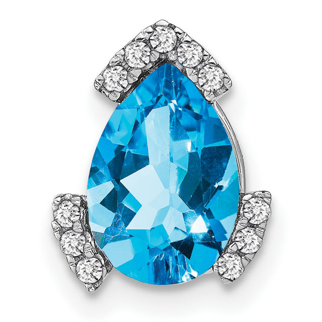 14k White Gold Pendant with Pear Swiss Blue Topaz and Diamond Accents, Teardrop Design