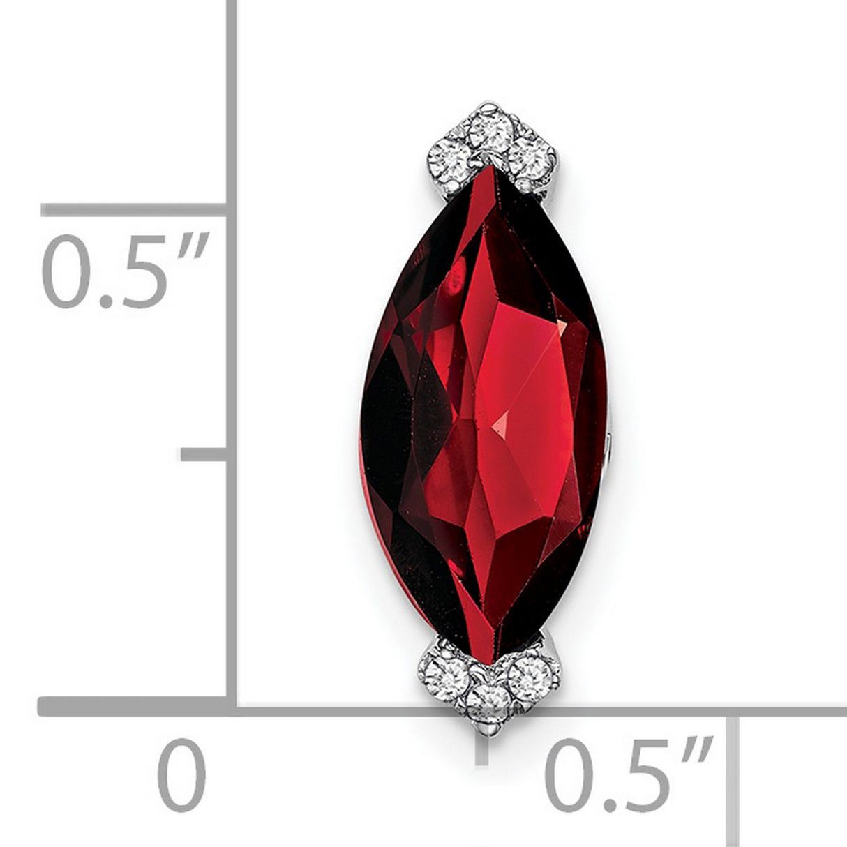 Marquise Garnet and Diamond Chain Slide Charm Pendant in Real 14k White Gold
