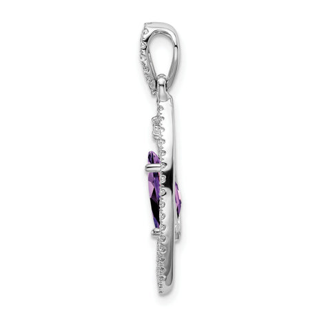 14k White Gold Pendant with Marquise Amethyst and Diamond Accents, Infinity Loop Design