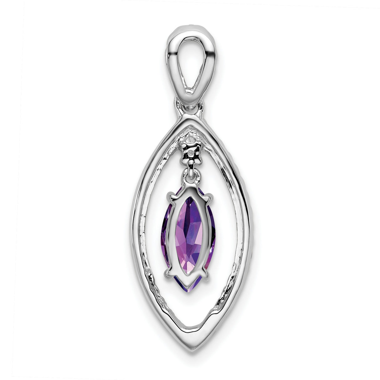 14k White Gold Pendant with Marquise Amethyst and Diamond Accents, Infinity Loop Design