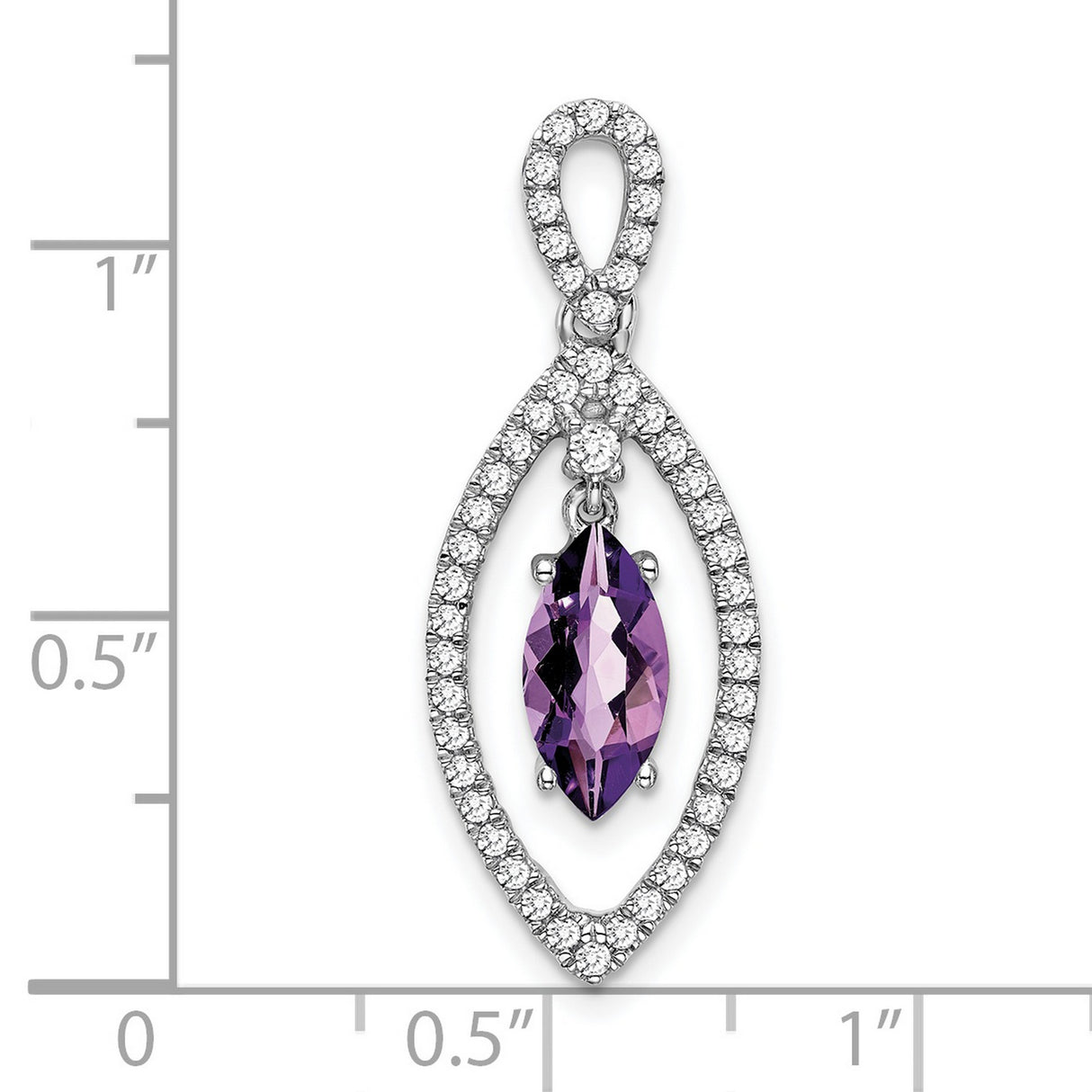 14k White Gold Pendant with Marquise Amethyst and Diamond Accents, Infinity Loop Design