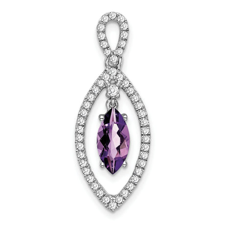 14k White Gold Pendant with Marquise Amethyst and Diamond Accents, Infinity Loop Design