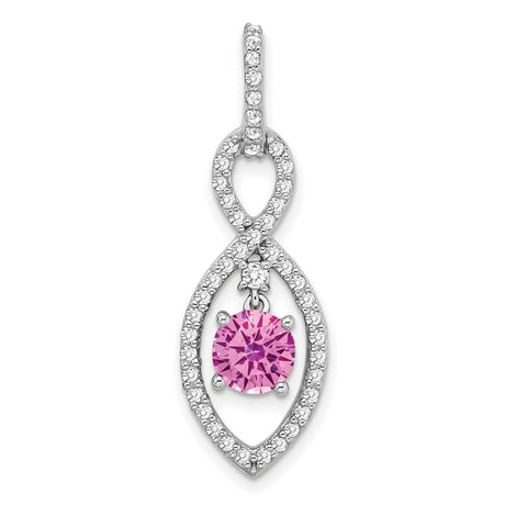14k White Gold Infinity Ichthys Pendant with Pink Sapphire and Diamond