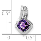 10k White Gold Amethyst Pendant with Diamond Accents, Cushion Cut, Curved Bail Design