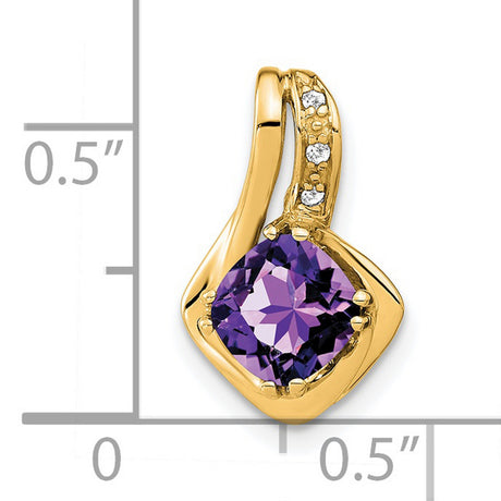 14k Yellow Gold Pendant with Square Cut Amethyst and Diamond Accents, Womens February Birthstone Jewelry