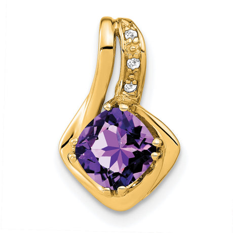 14k Yellow Gold Pendant with Square Cut Amethyst and Diamond Accents, Womens February Birthstone Jewelry